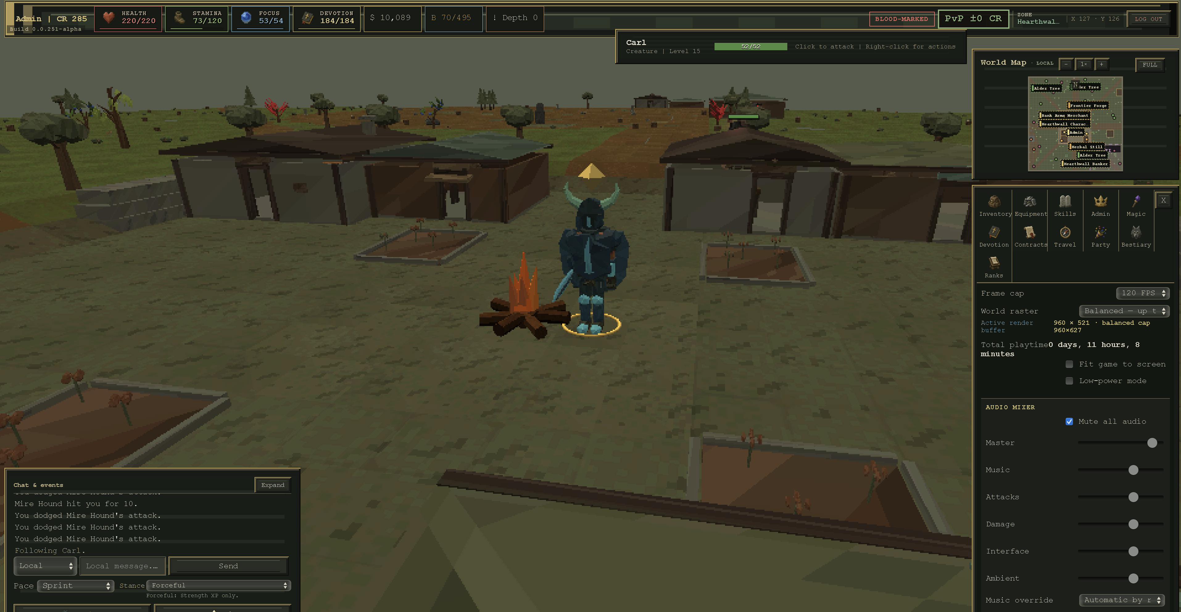 A wayfarer standing beside a campfire in Hearthwall